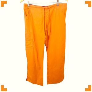 Dickies Orange Medical Scrub Cargo Pants Medium Petite 86206P Drawstring Waist